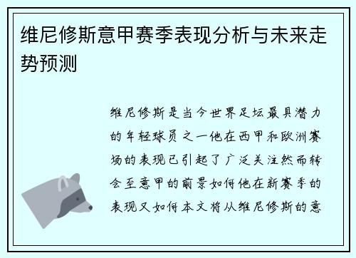 维尼修斯意甲赛季表现分析与未来走势预测